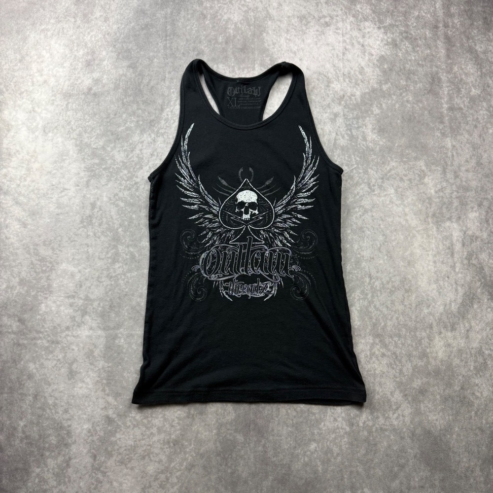 Outlaw Threadz Black Skull Ace of Spades Graphic Racerback Tank Top XL